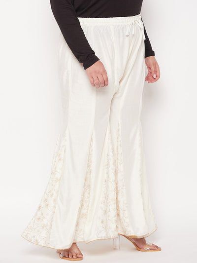 Cream Printed Rayon Flared Sharara