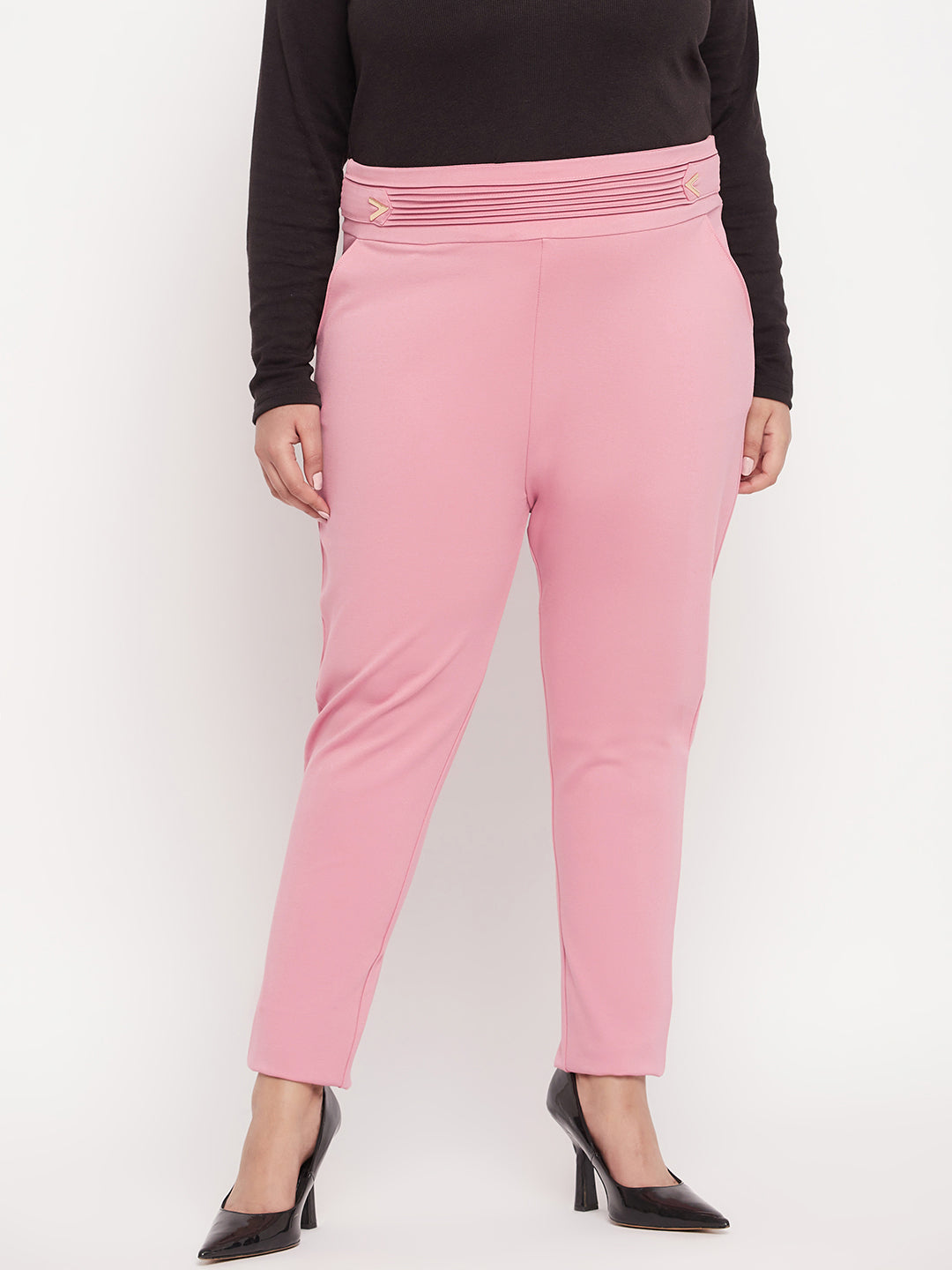 Pink Solid Regular Fit Jegging