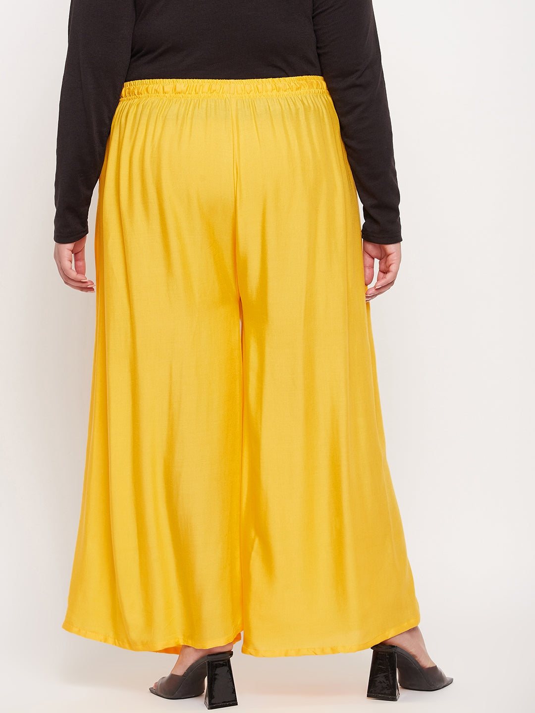 Yellow Solid Rayon Jumbo Sharara with elasticated waistband.