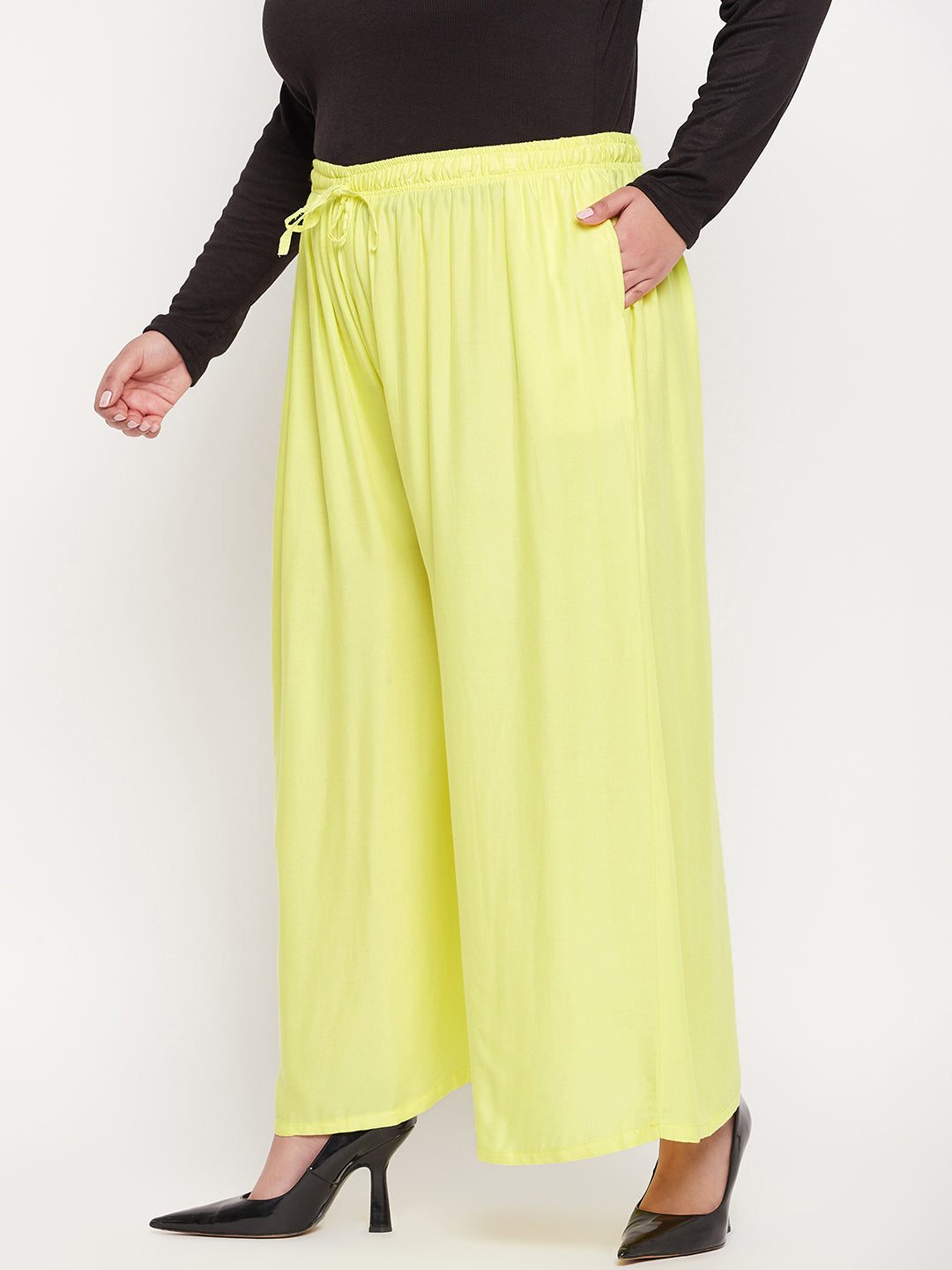 Lemon Solid Rayon Jumbo Sharara with elasticated waistband and drawstring.