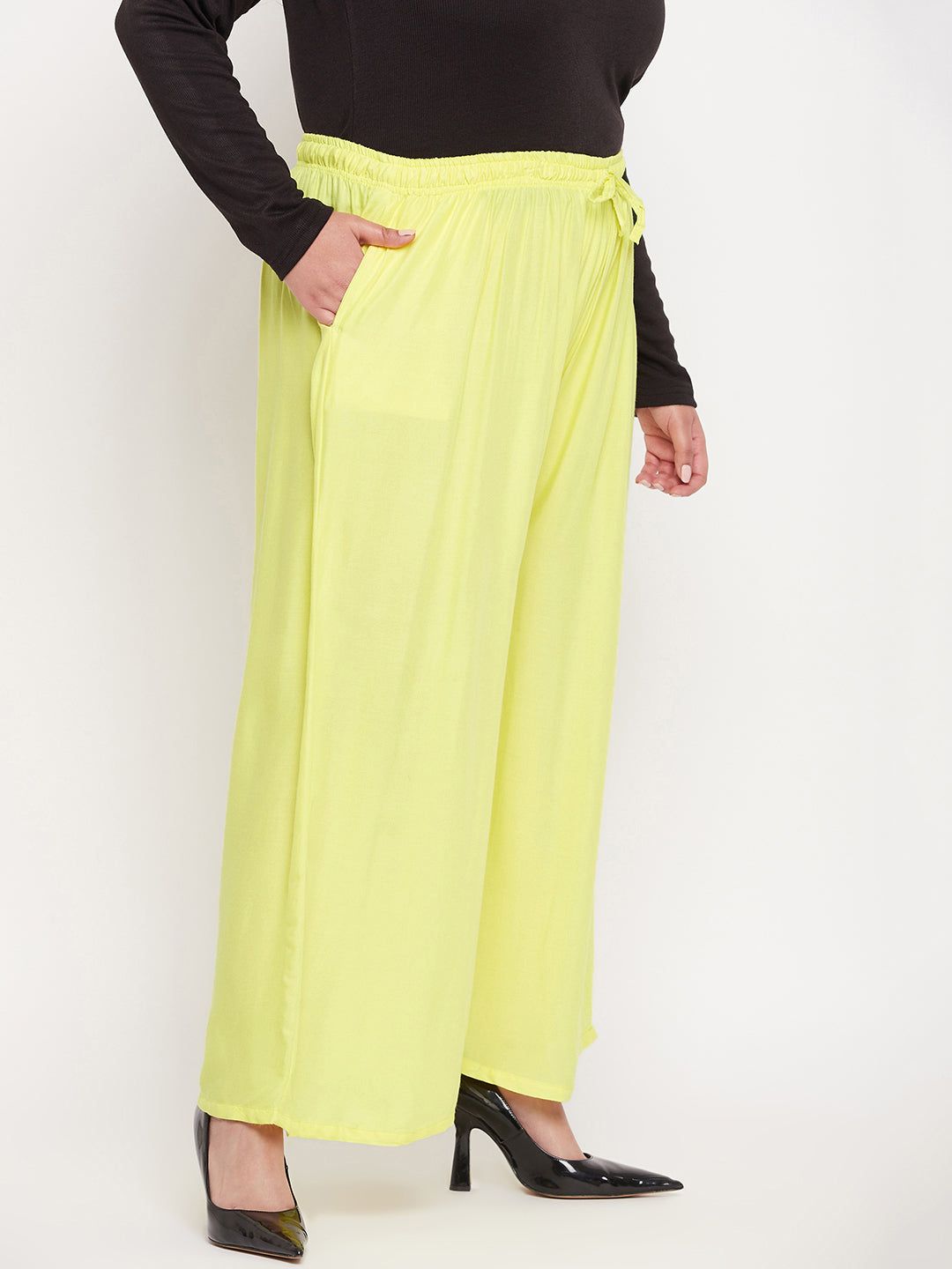 Lemon Solid Rayon Jumbo Sharara with elasticated waistband and drawstring.