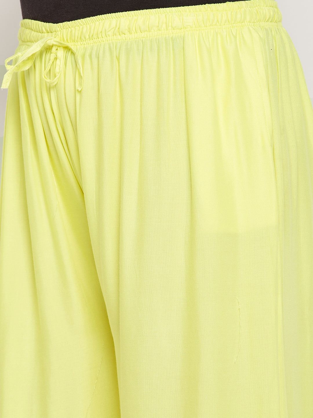 Lemon Solid Rayon Jumbo Sharara with elastic waistband and drawstring.