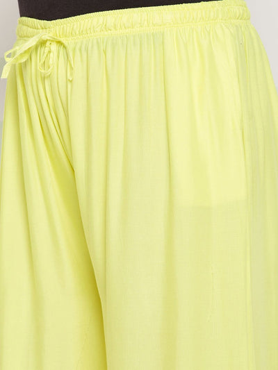 Lemon Solid Rayon Jumbo Sharara with elastic waistband and drawstring.