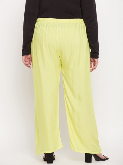 Lemon Solid Rayon Palazzo with elasticated waistband and drawstring.