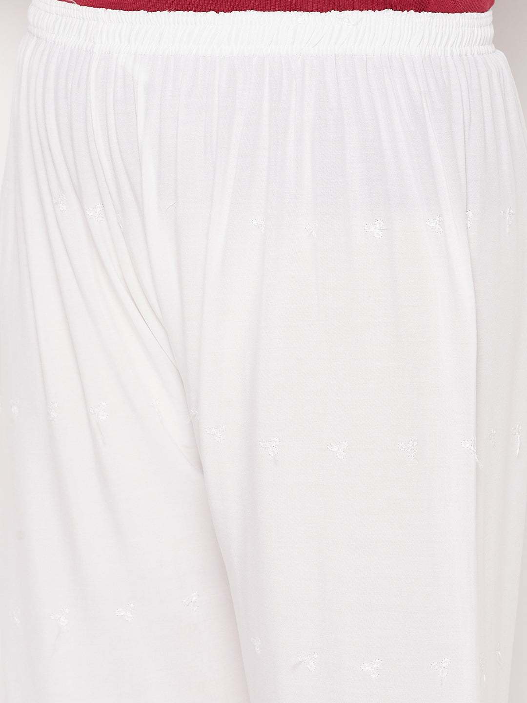 White Embroidered Chikankari Rayon Palazzo with elasticated waistband.
