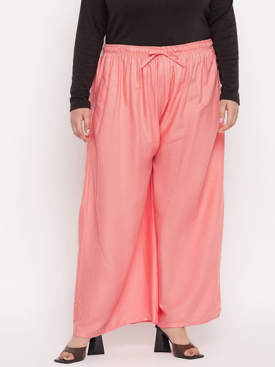 Dark Peach Solid Rayon Jumbo Sharara with elasticated waistband and drawstring.