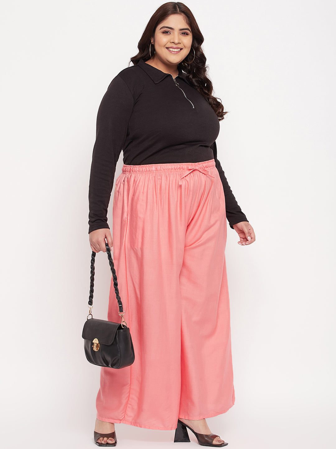 Dark Peach Solid Rayon Jumbo Sharara with elasticated waistband.