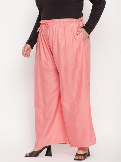 Dark Peach Solid Rayon Jumbo Sharara with elasticated waistband.