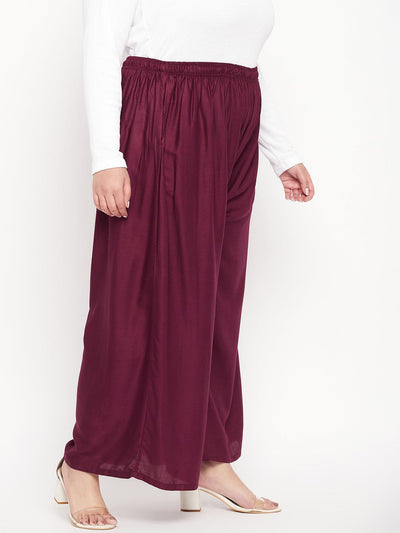 Wine Solid Rayon Jumbo Sharara with elasticated waistband and drawstring.
