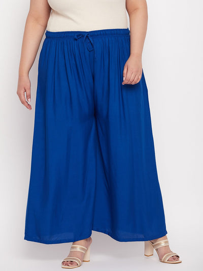 Royal Blue Solid Rayon Jumbo Sharara with elasticated waistband and drawstring.