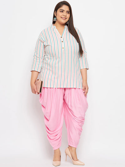 Baby Pink Solid Rayon Dhoti Salwar with elasticated waistband.