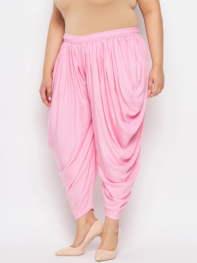 Baby Pink Solid Rayon Dhoti Salwar with elasticated waistband and drawstring.