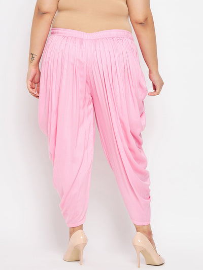 Baby Pink Solid Rayon Dhoti Salwar with elasticated waistband and drawstring.