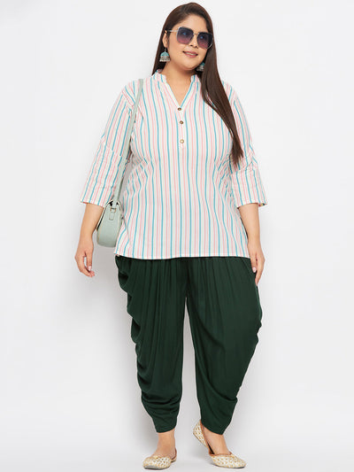 Bottle Green Solid Rayon Dhoti Salwar with elasticated waistband.