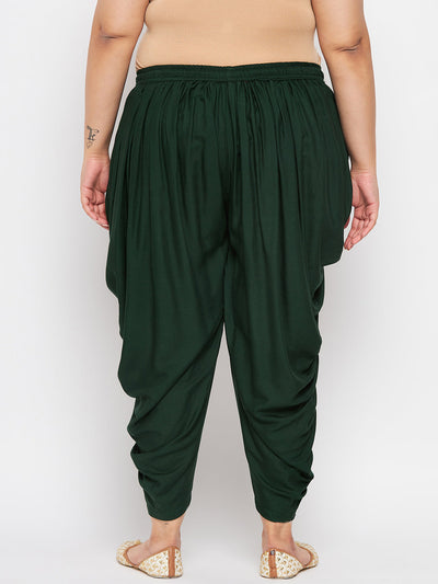 Bottle Green Solid Rayon Dhoti Salwar with elasticated waistband and drawstring.