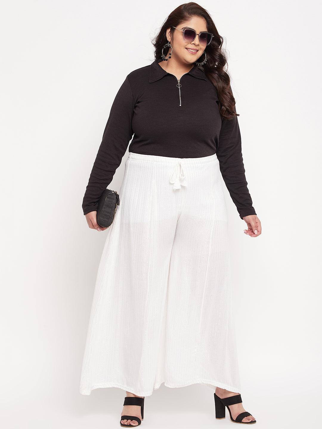 White Striped Embellished Flared Sharara