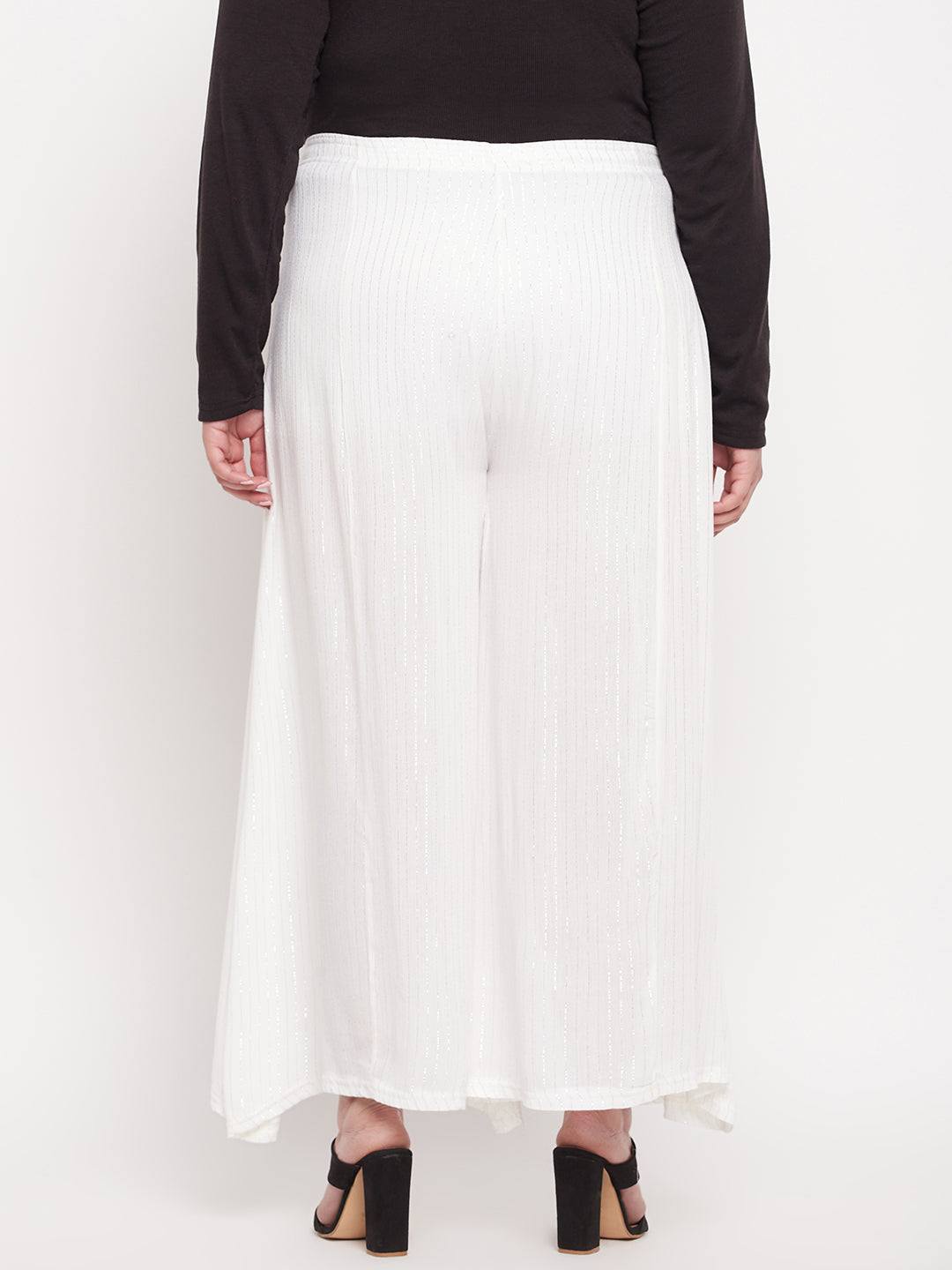 White Striped Embellished Flared Sharara