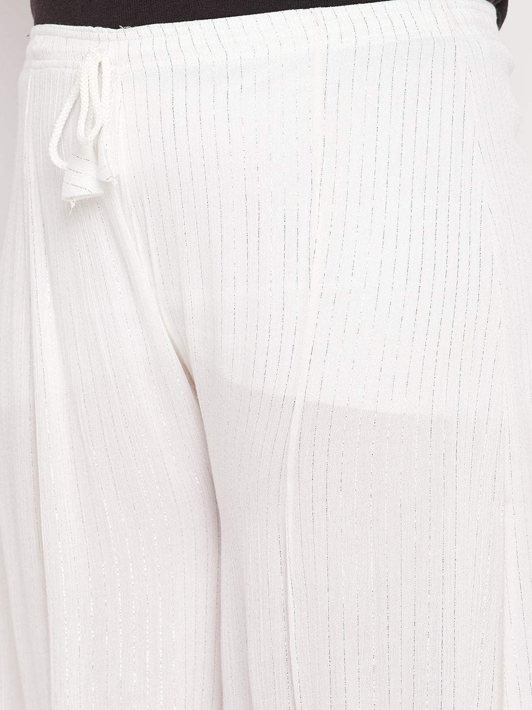 White Striped Embellished Flared Sharara