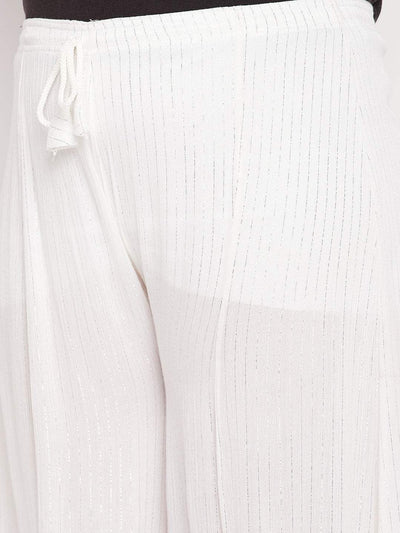 White Striped Embellished Flared Sharara