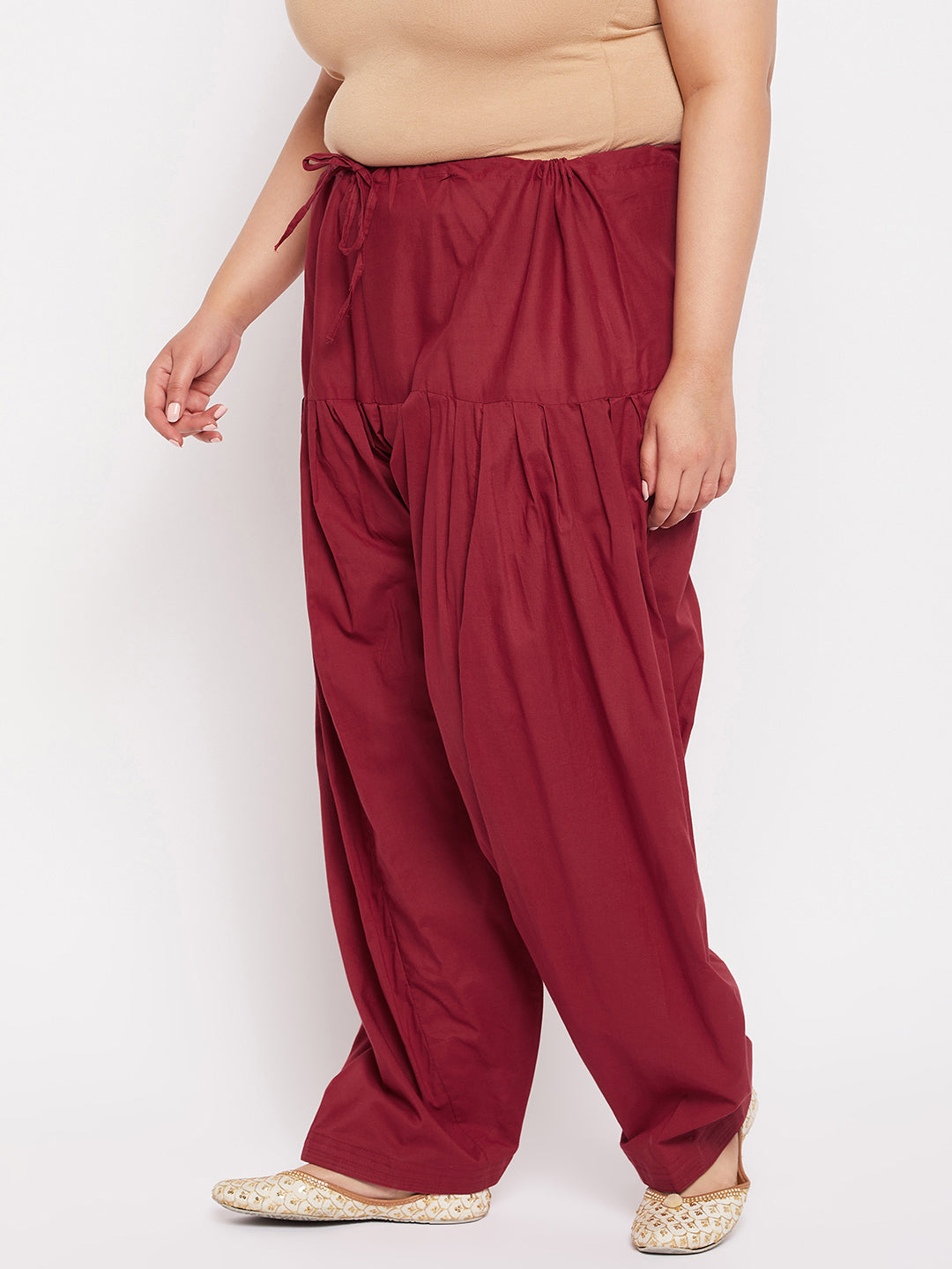 Maroon Solid Semi Patiala Cotton Salwar