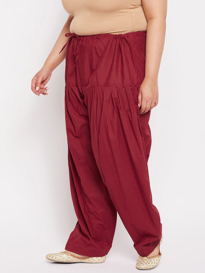 Maroon Solid Semi Patiala Cotton Salwar