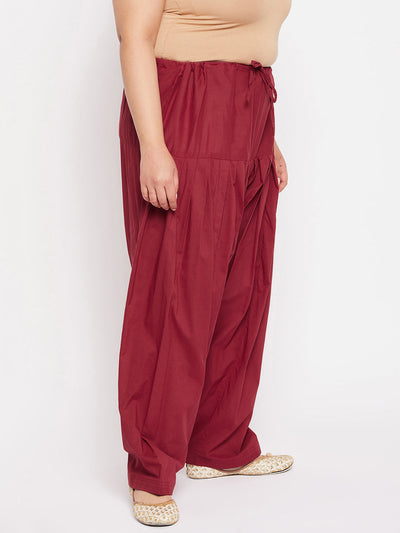 Maroon Solid Semi Patiala Cotton Salwar