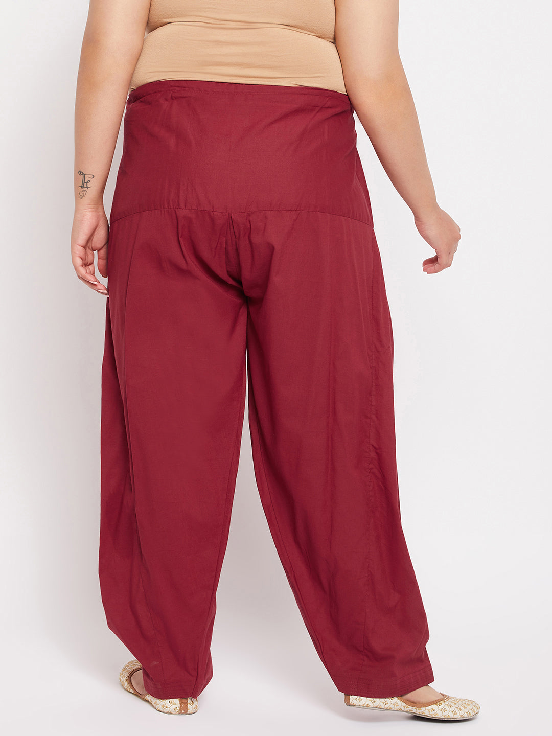 Maroon Solid Semi Patiala Cotton Salwar