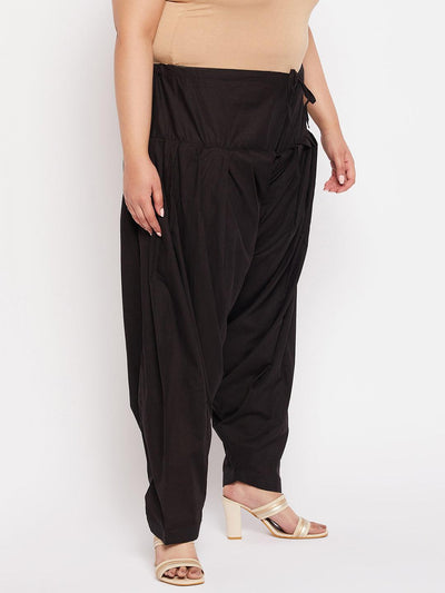 Black Solid Semi Patiala Cotton Salwar