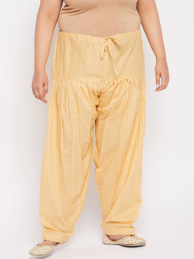 Fawn solid semi Patiala cotton salwar with drawstring waistband.