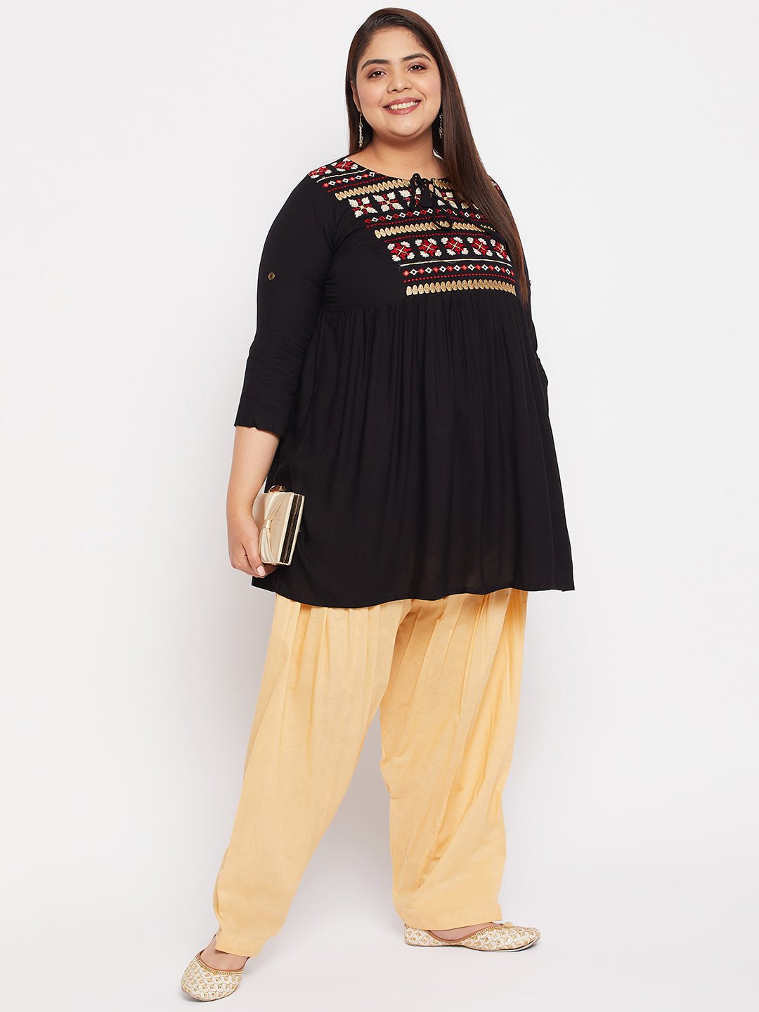 Fawn solid semi Patiala cotton salwar with drawstring waistband.