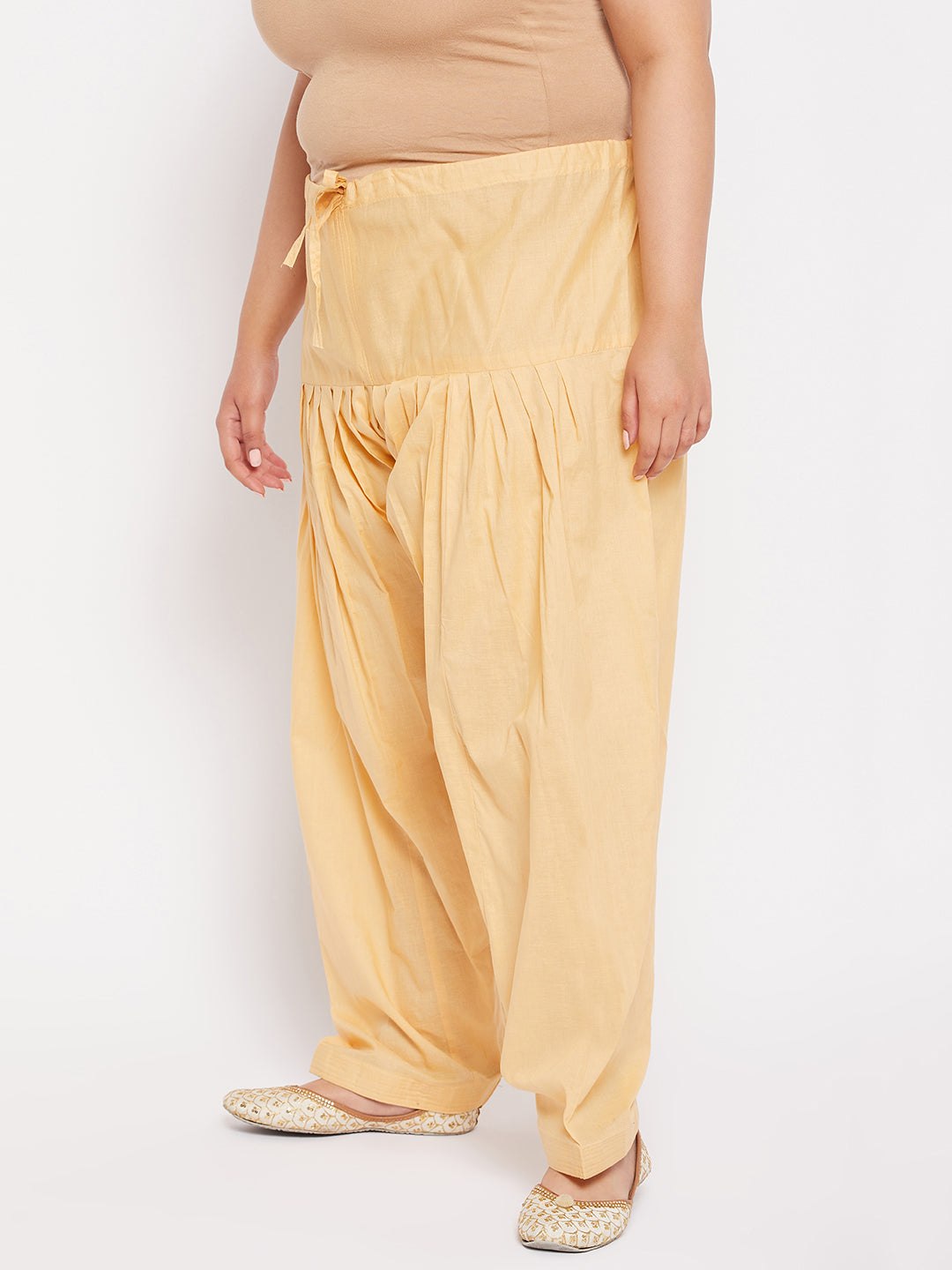 Fawn solid semi Patiala cotton salwar with drawstring waistband.