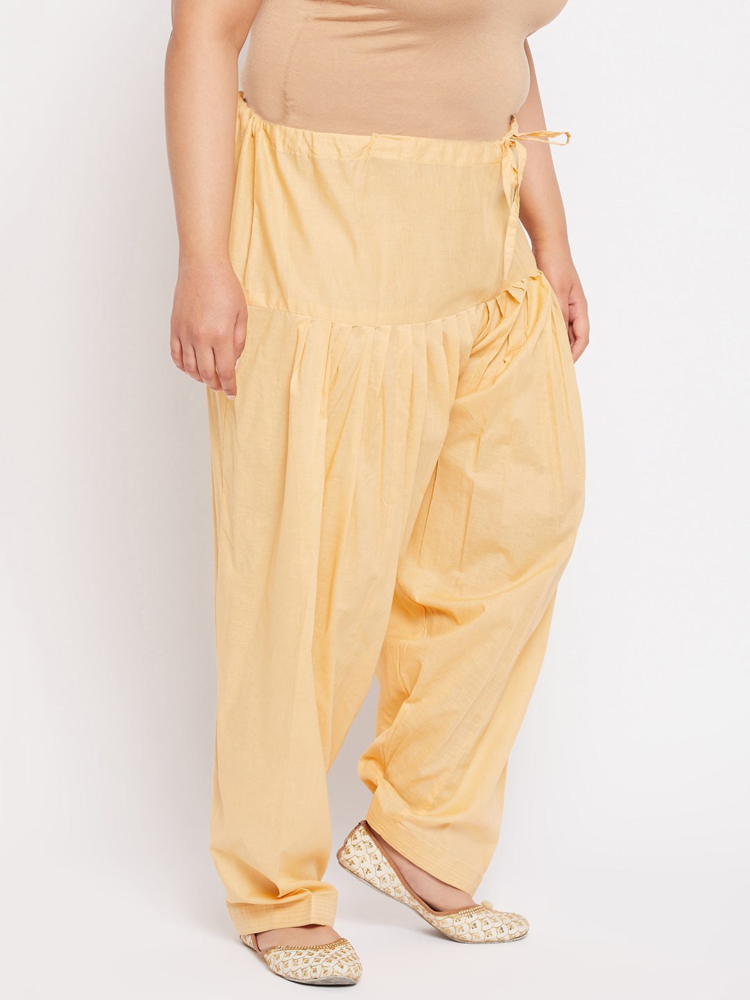 Fawn solid semi Patiala cotton salwar with drawstring waistband.