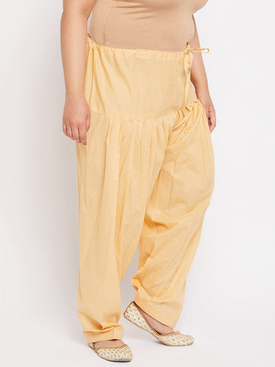 Fawn solid semi Patiala cotton salwar with drawstring waistband.