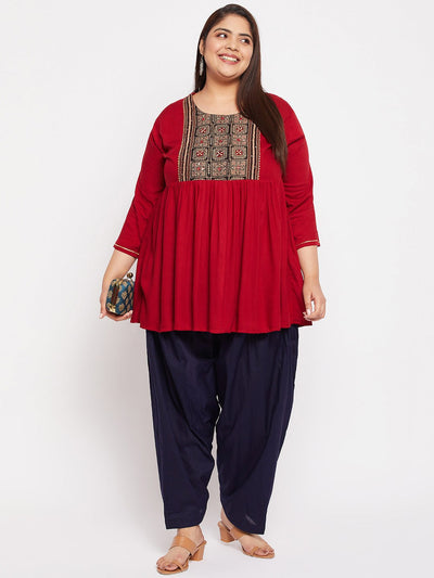 Navy Blue Solid Semi Patiala Cotton Salwar