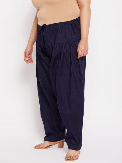 Navy Blue Solid Semi Patiala Cotton Salwar