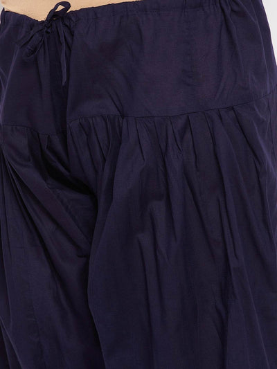 Navy Blue Solid Semi Patiala Cotton Salwar