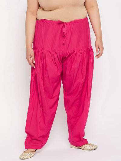 Magenta semi Patiala cotton salwar with drawstring waistband.