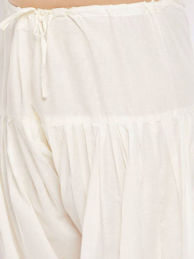 Cream solid semi Patiala cotton salwar with drawstring waistband.
