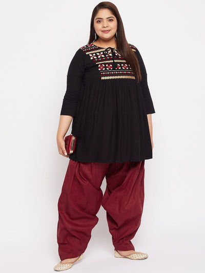 Maroon Solid Full Patiala Cotton Salwar