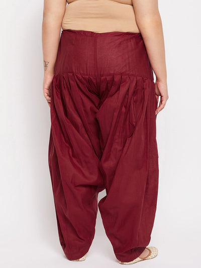 Maroon Solid Full Patiala Cotton Salwar