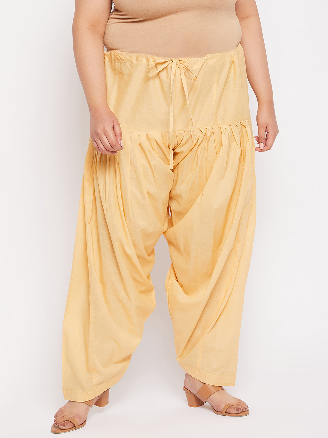 Fawn solid full Patiala cotton salwar with drawstring waistband.