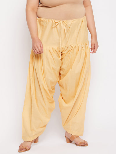 Fawn solid full Patiala cotton salwar with drawstring waistband.