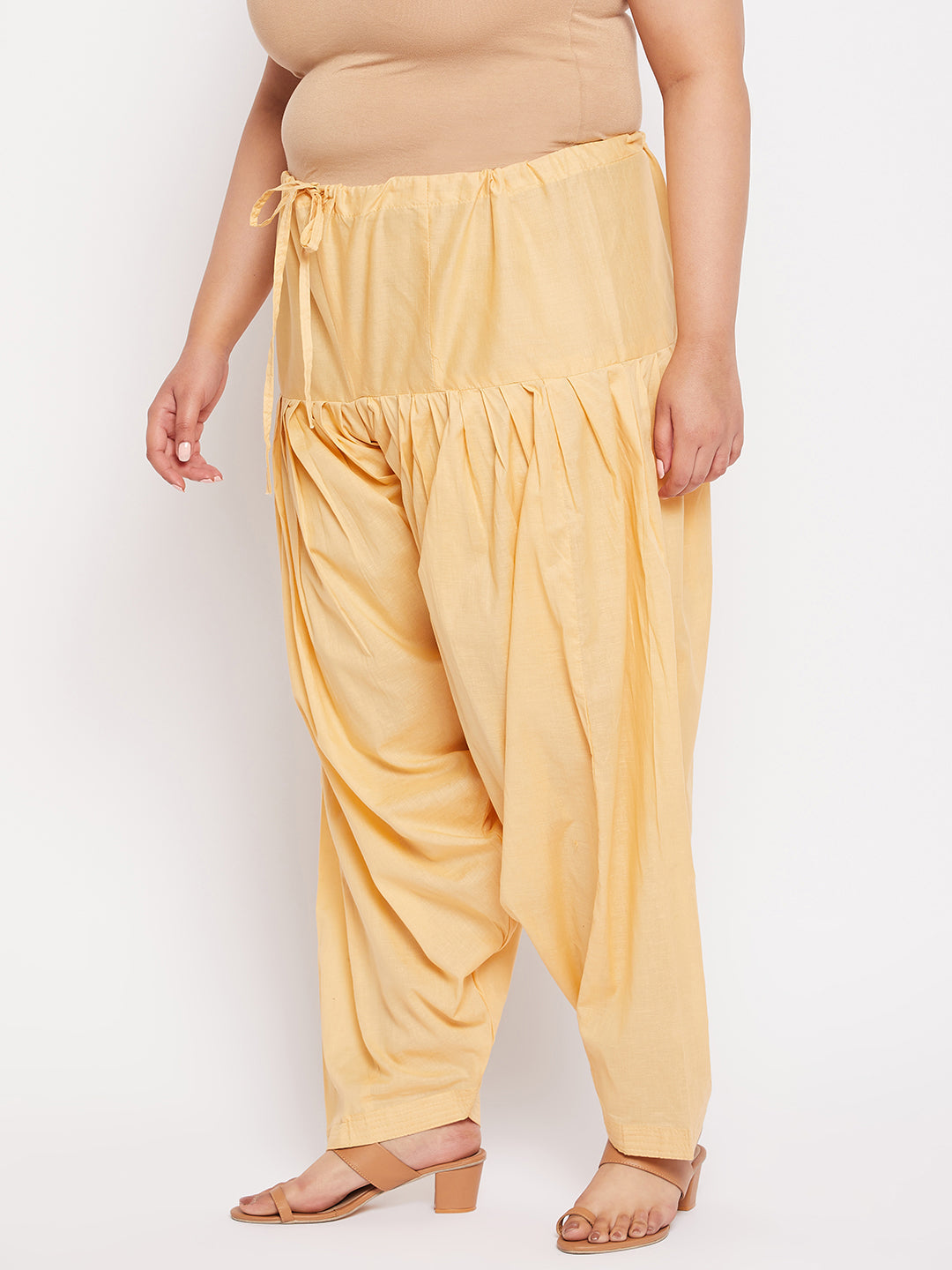 Fawn solid full Patiala cotton salwar with drawstring waistband.