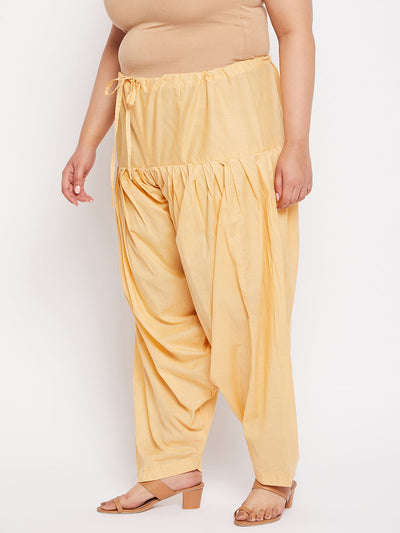 Fawn solid full Patiala cotton salwar with drawstring waistband.