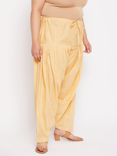 Fawn solid full Patiala cotton salwar with drawstring waistband.
