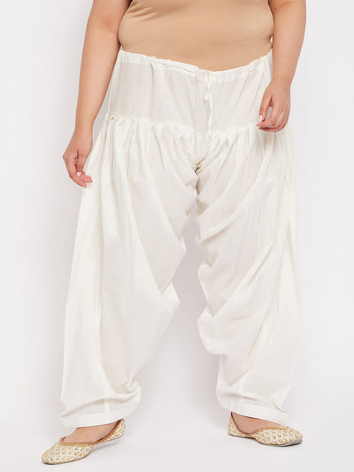 Cream solid full Patiala cotton salwar with drawstring waistband.