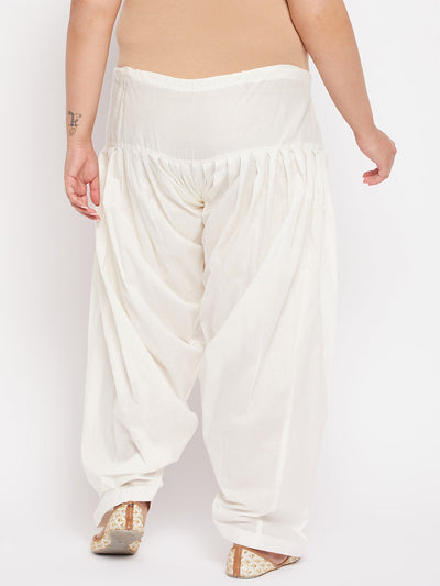 Cream solid full Patiala cotton salwar with drawstring waistband.