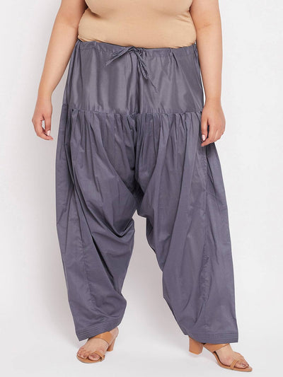 Grey solid full Patiala cotton salwar with drawstring waistband.