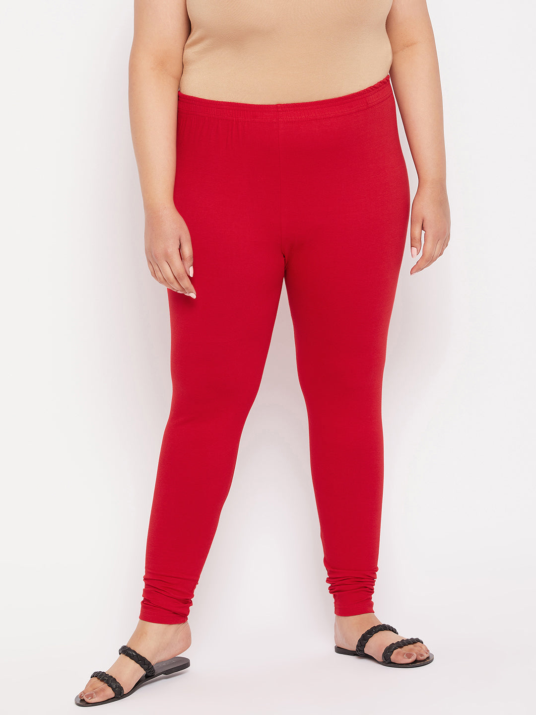 Red Solid Ankle Length Leggings