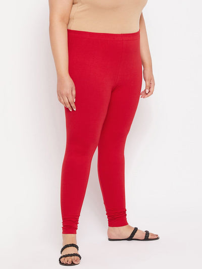 Red Solid Ankle Length Leggings